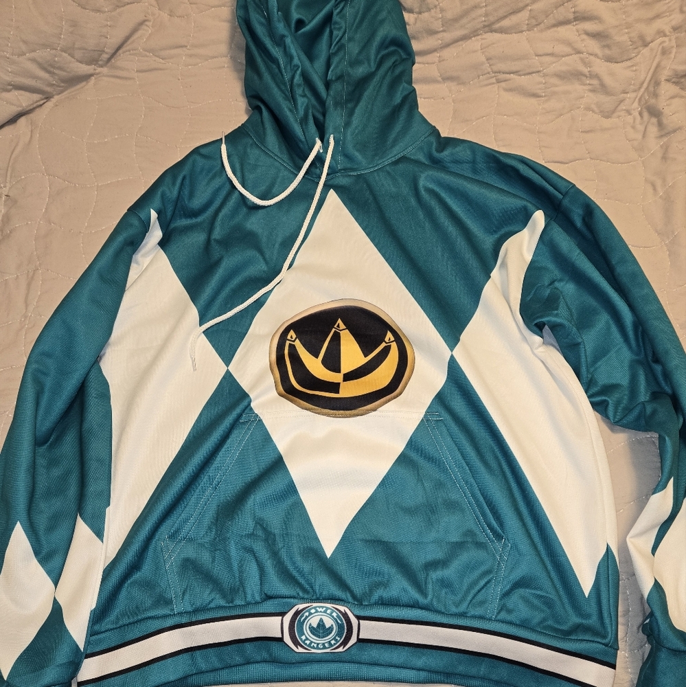 Green Power Ranger Anime Ape Teal Hoodie with White Accents